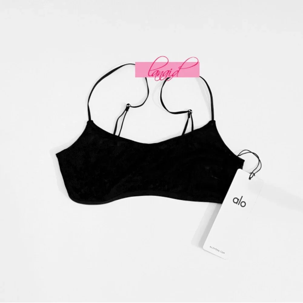 Alo Airmesh Venus Bralette Black Sheer Mesh Festival Gothic Bra Tank Crop Top XS